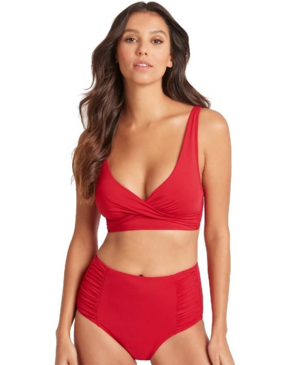 Sea Level Essentials Cross Front B-DD Cup Bikini Top - Red Discount