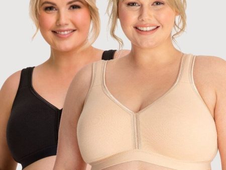 Ava & Audrey Faye Cotton Wire-free Support Bra 2 Pack - Black Frappe Supply