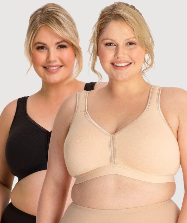 Ava & Audrey Faye Cotton Wire-free Support Bra 2 Pack - Black Frappe Supply