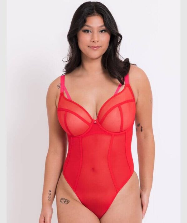 Curvy Kate Elementary Plunge Bodysuit - Red Pink Online Hot Sale