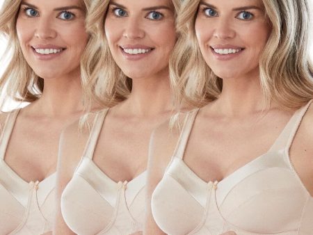 Bestform Satin Trim Wire-Free Cotton Bra With Unlined Cups 3 Pack - Nude For Cheap