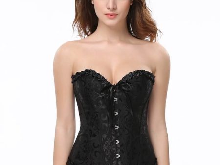 Curvy Satin Jacquard Corset - Black Sale