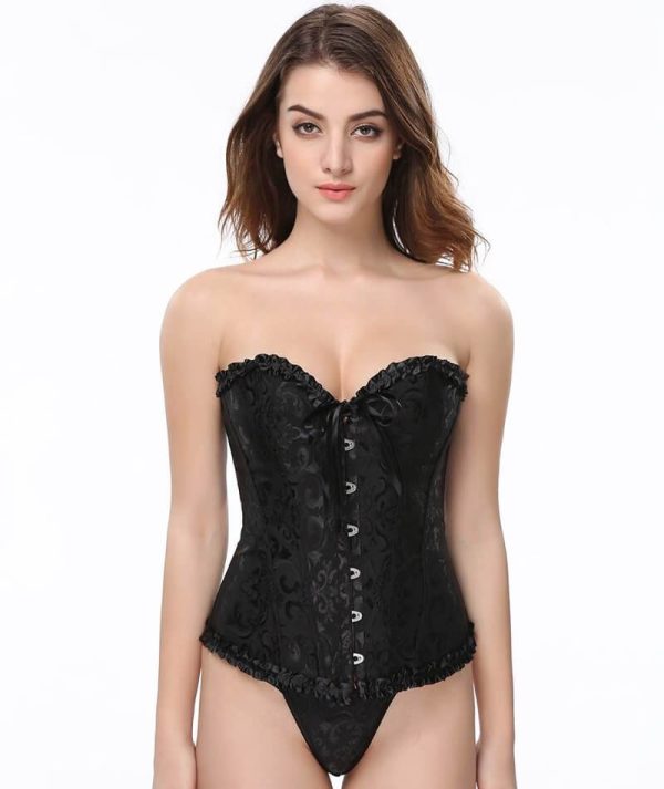 Curvy Satin Jacquard Corset - Black Sale