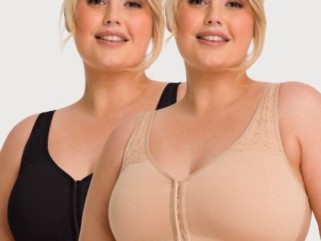 Ava & Audrey Hannah Cotton Wire-Free Front Opening Bra 2 Pack - Black Frappe For Discount