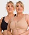 Ava & Audrey Hannah Cotton Wire-Free Front Opening Bra 2 Pack - Black Frappe For Discount