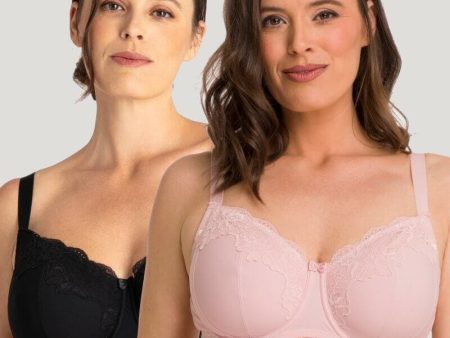 Ava & Audrey Jacqueline Full Cup Underwired Bra 2 Pack - Black Blush For Sale