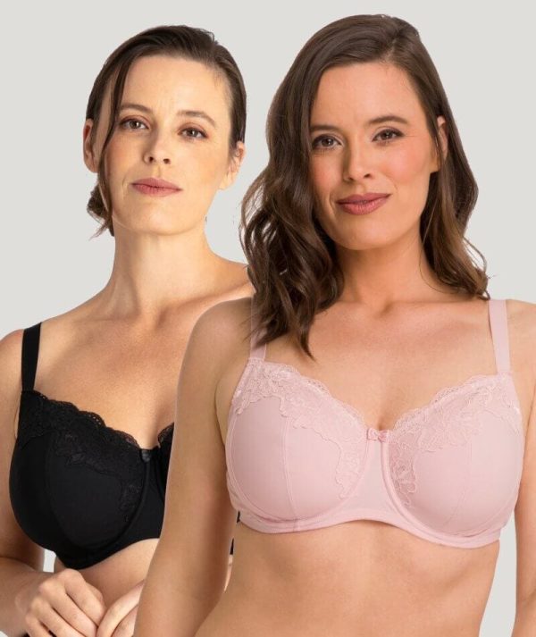 Ava & Audrey Jacqueline Full Cup Underwired Bra 2 Pack - Black Blush For Sale