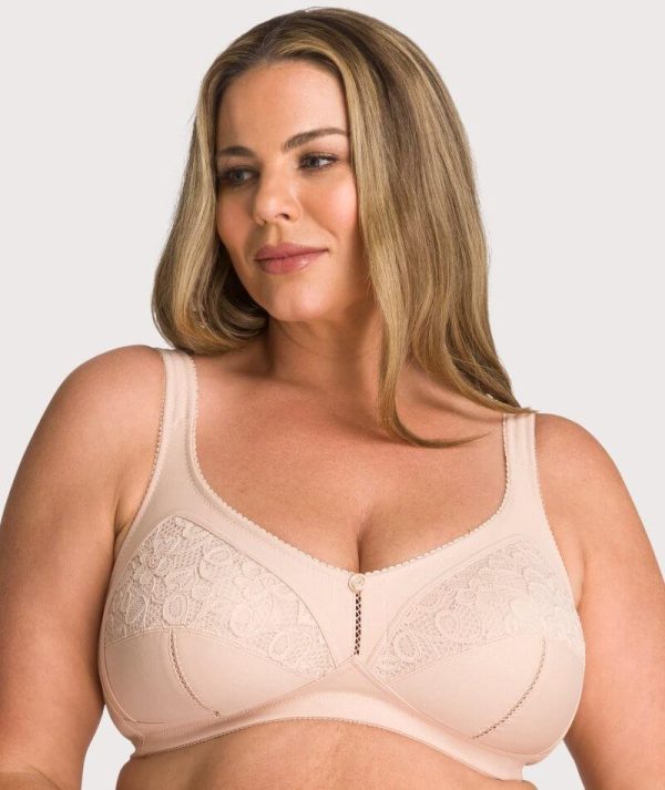 Ava & Audrey Sophia Cotton & Lace Wire-Free Bra - Cappuccino Online now