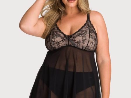 Ava & Audrey Candice Mesh & Lace Babydoll - Black For Discount