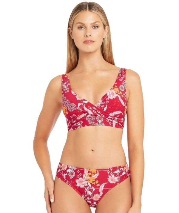 Sea Level Jardin High Leg Mid Rise Bikini Brief - Red For Cheap