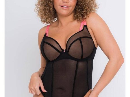 Curvy Kate Elementary Plunge Bodysuit - Black Pink Fashion