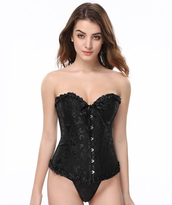 Curvy Satin Jacquard Corset - Black Sale