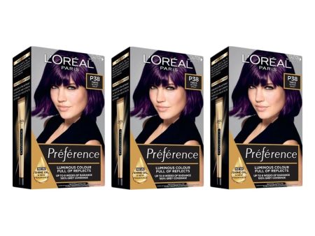 3x L Oreal Preference Permanent Hair Colour P38 Tokyo Intense Violet Online Sale