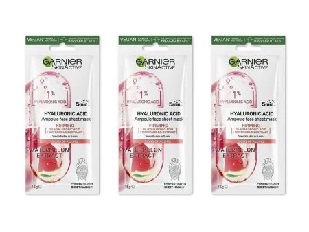 3x Garnier Skin Active Hyaluronic Acid Ampoule Face Sheet Mask Watermelon Extract 15g Online now