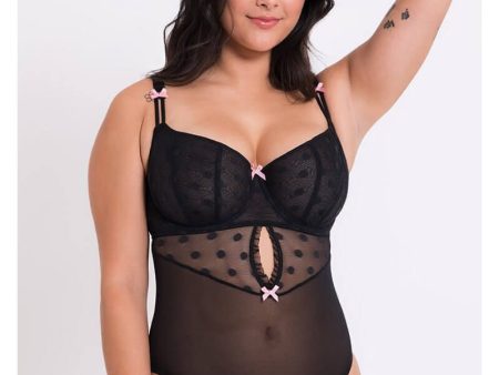 Curvy Kate Frill Me Balcony Bodysuit - Black Pink For Discount