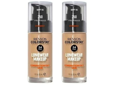 2x Revlon ColorStay Makeup Combination Oily Skin 250 Fresh Beige SPF 15 30ml For Sale