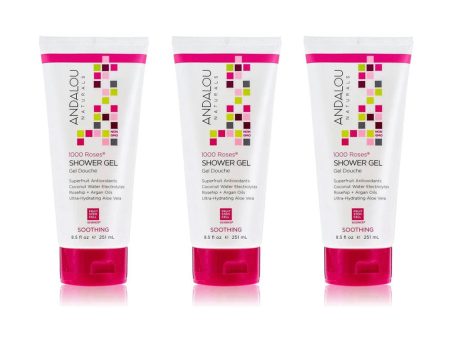 3x Andalou Naturals 1000 Roses Soothing Shower Gel 251ml For Sale