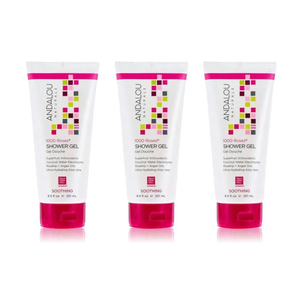 3x Andalou Naturals 1000 Roses Soothing Shower Gel 251ml For Sale