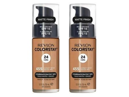 2x Revlon ColorStay Combination Oily Foundation SPF15 455 Honey Beige 30ml Sale