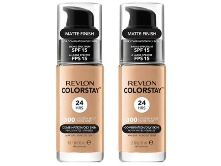 2x Revlon ColorStay Combination Oily Foundation SPF15 300 Golden Beige 30ml Hot on Sale