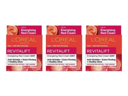 3x L Oreal Revitalift Energising Red Cream Day 50ml on Sale